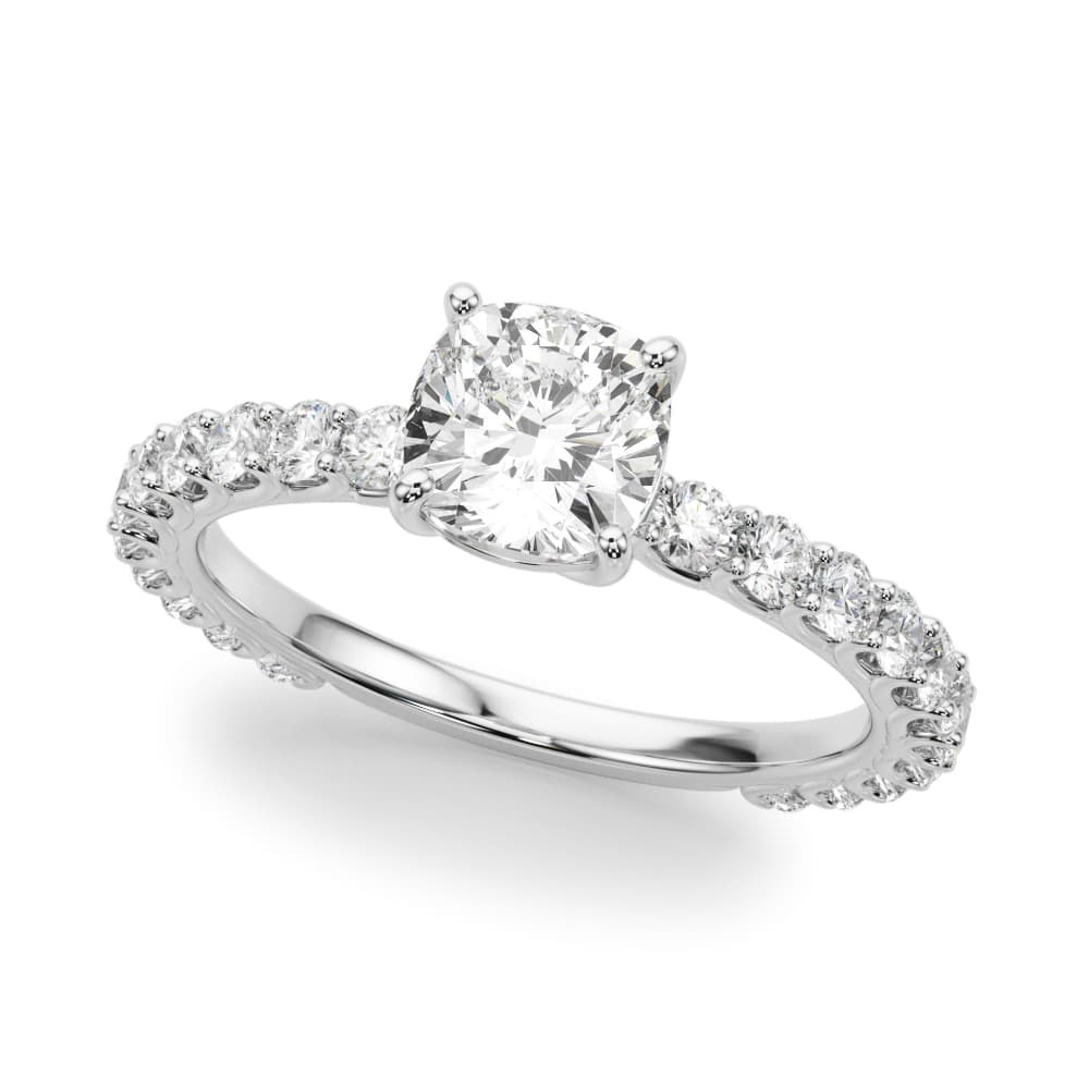 Cushion Single Row Prong Set Engagement Ring in white gold