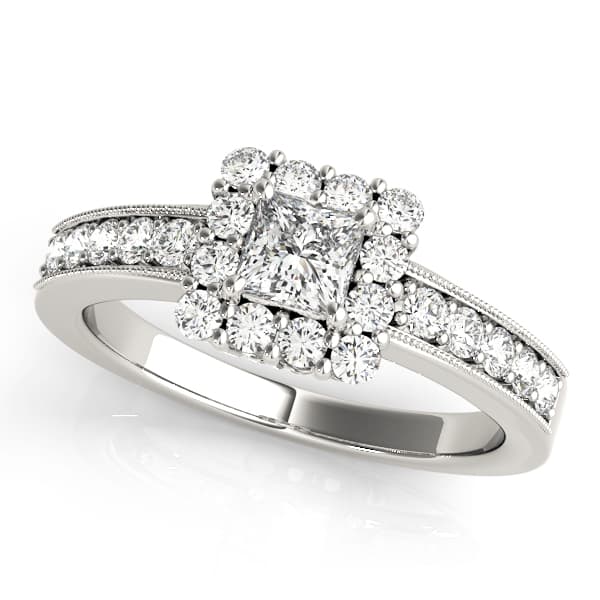 Cushion Halo and Engagement Ring in white gold