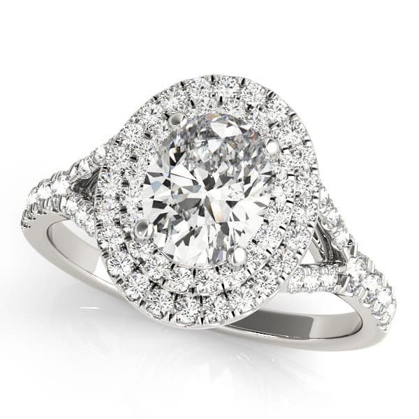 Oval Double Halo Engagement Ring in White 14kt gold