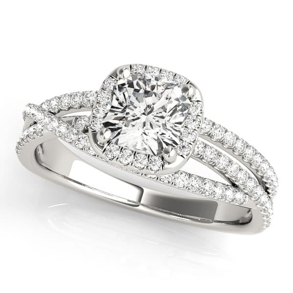 Cushion Multirow Engagement Ring in white gold