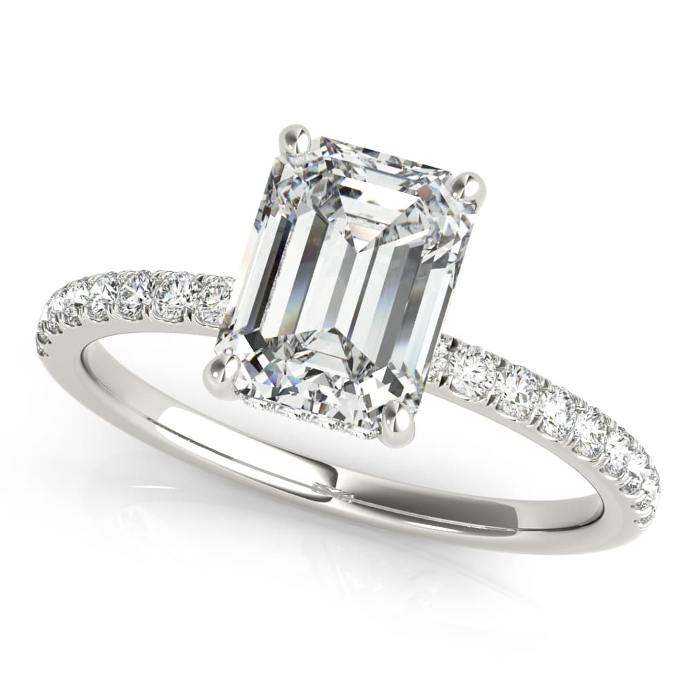 Emerald Single Row Engagement Ring in White 14kt gold