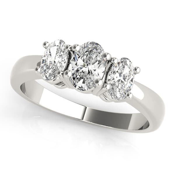 Oval 3 Stone Engagement Ring in White 14kt gold